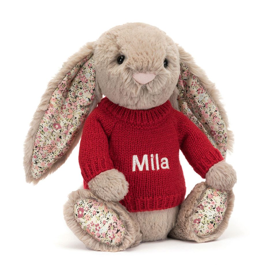 Blossom Bea Beige Bunny with Personalised Red Jumper