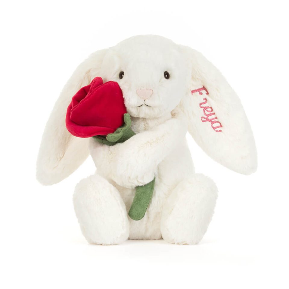 Personalized Cream Bunny With Rose